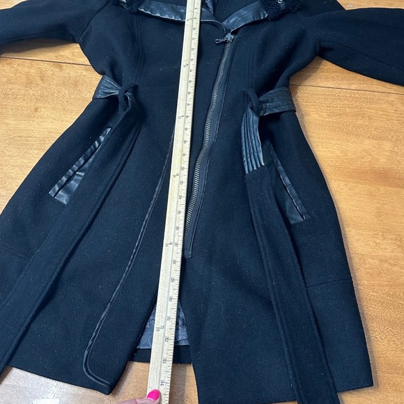 Y2K GUESS Wool Blend Belted Trench Coat Faux Fur Leather Moto Chic Mob Wife Sz L - Picture 13 of 14